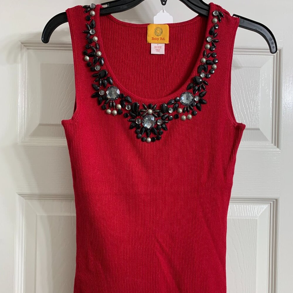 Ruby Rd. Women's Red Sleeveless Sweater with Stone Embellishments, Size Small